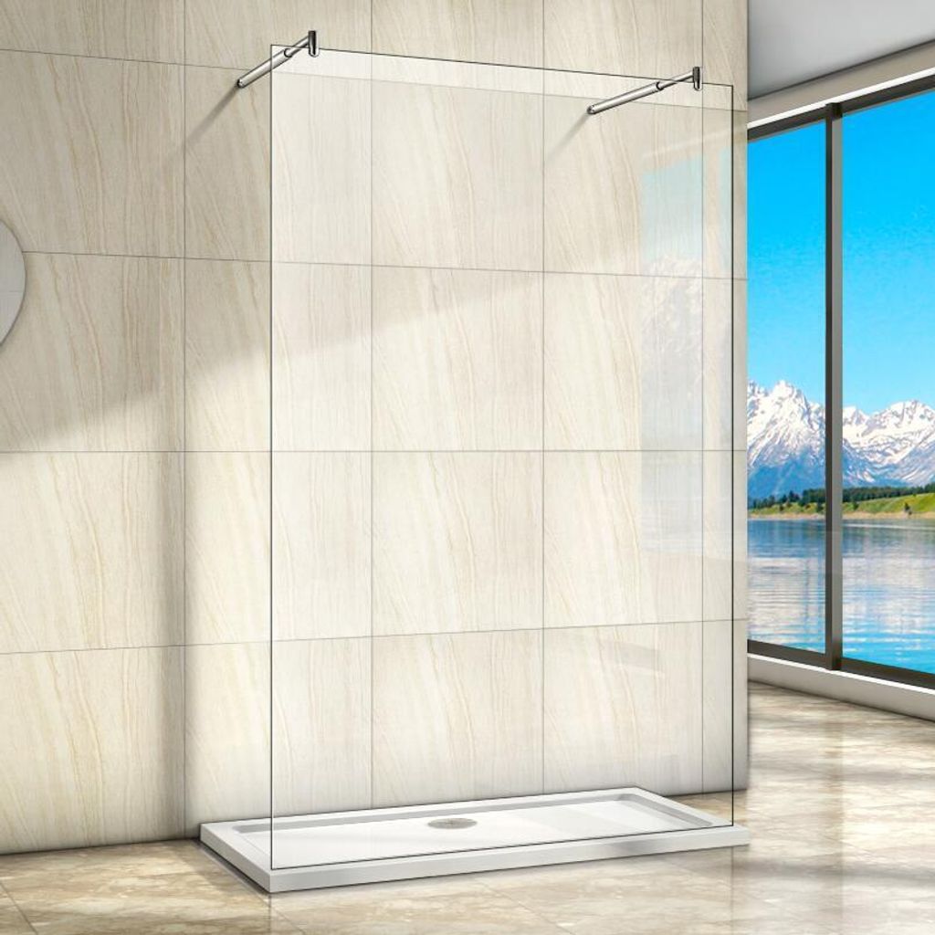 Walk in Duschkabine 60x200cm beidseitig offen ebenerdige Dusche mit 2 festen Stangen 70-120cm 8mm Nano ESG-Glas