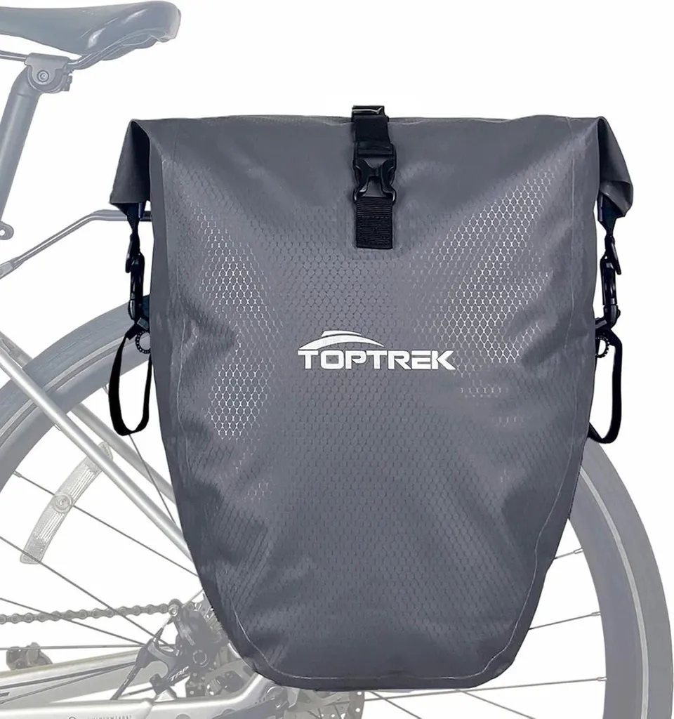 Sacoche Vélo Étanche 28L Gris Toptrek avec Volume Ajustable Robuste