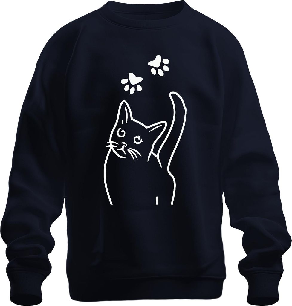 Katze Pfotenabdruck Katzenpfoten Katzenliebhaber Minimalistisch Uni Sweatshirt Pullover, Navy, 3XL