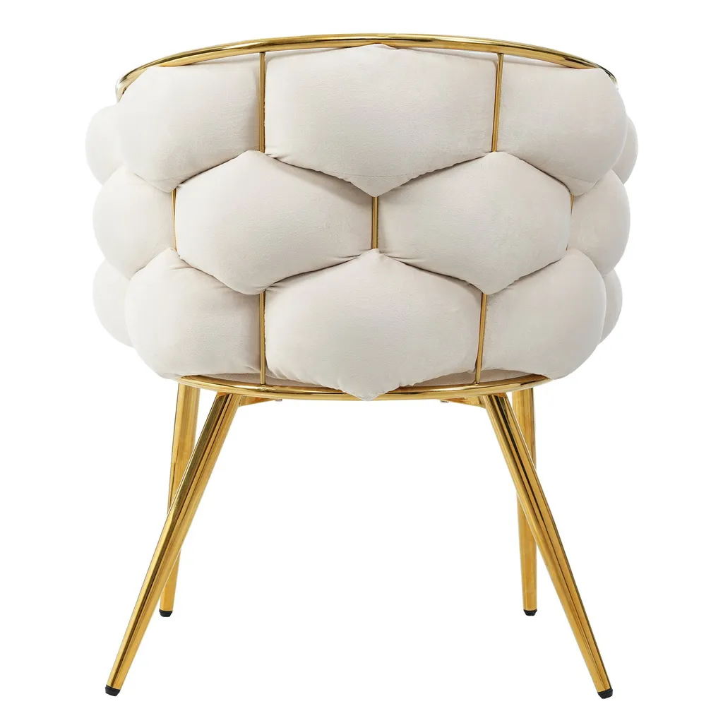 Chaise Fortuna Lai en velours beige avec pieds métal et accoudoirs - 9
