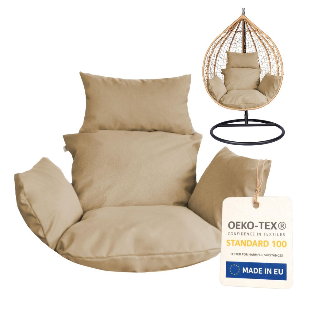 Hängesessel Kissen, Polster für Polyrattan / Rattan Hängeschaukel, Hängekorb, Schaukel Korb, Nur Kissen, Rückenkissen - hellgrau - beige