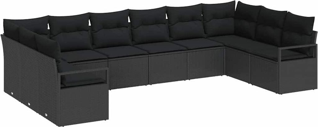 vidaXL Sofa Set mit Kissen 10 pcs Schwarz Poly-Rattan