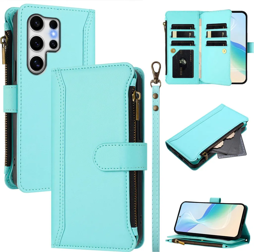 Custodia Samsung S25 Ultra Portafoglio Verde Menta - Pelle Vegana