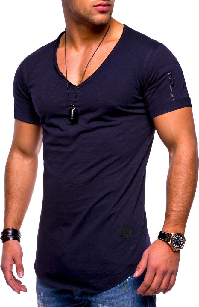 SOULSTAR Herren T-Shirt BHKNINB Herren Basic Kurzarm V-Neck Oversized Shirt V-Ausschnitt Zipper