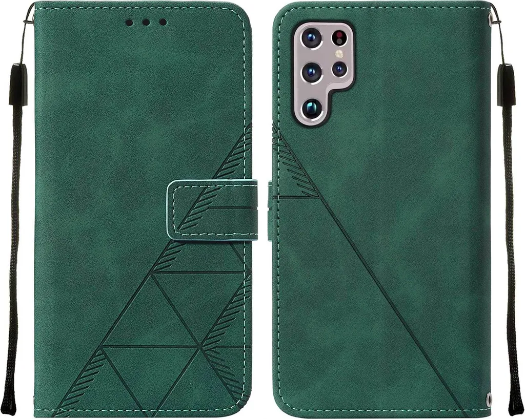 Custodia in pelle flip per Samsung Galaxy S23 Ultra design a portafoglio con goffratura, porta carte e supporto verde