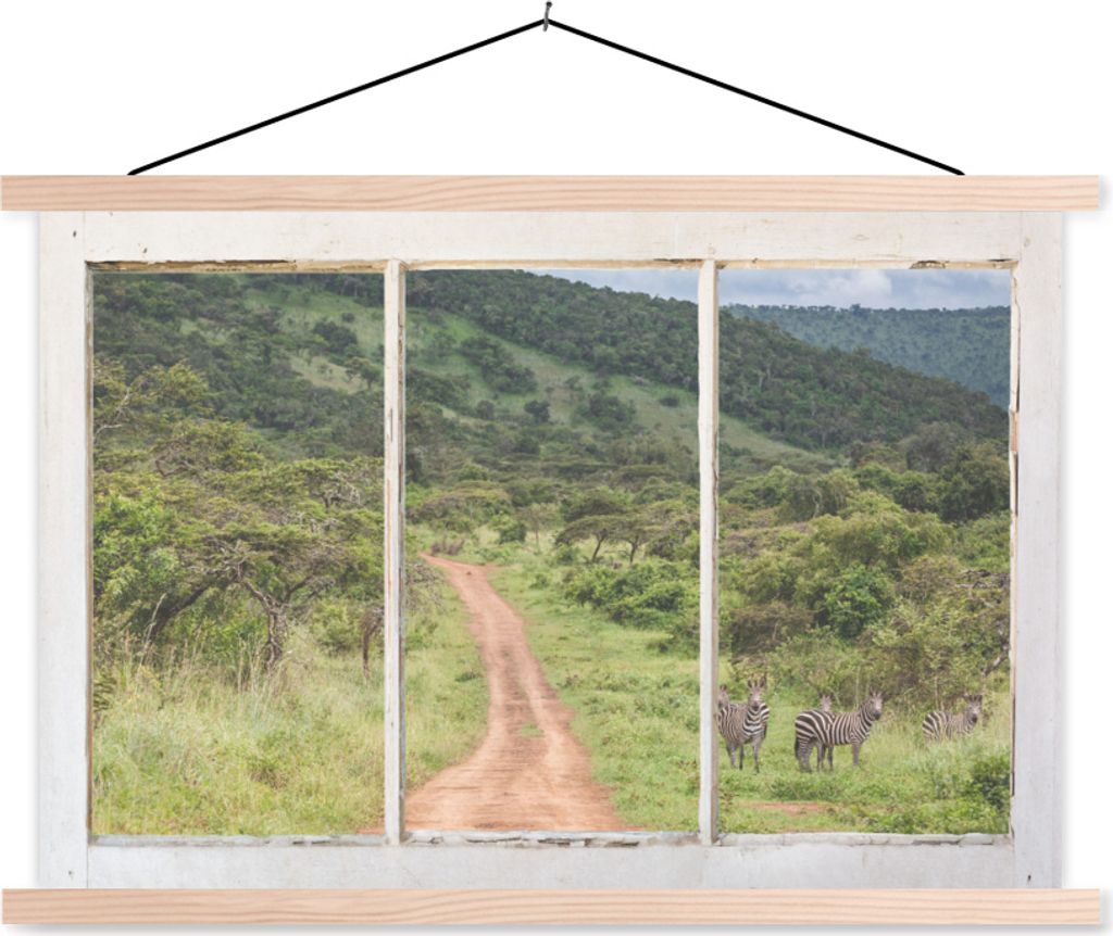 MuchoWow Textilposter Durchsichtig - Zebra - Tiere 60x40 cm mit holzfarbenen Rahmen - Bilder