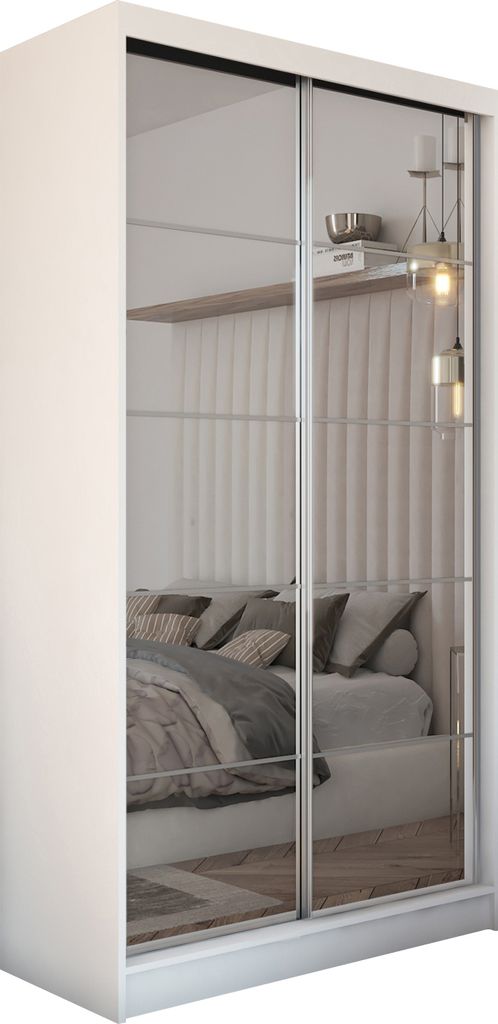 MEBLINI Kleiderschrank mit Spiegel, 2 Türen - Schwebetürenschrank mit Kleiderstange - Schlafzimmerschrank mit Einlegeböden - Wardrobe closet - F...