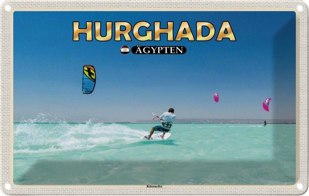 vianmo Blechschild 12x18 cm Hurghada Ägypten Kitesurfer Bildmotiv Reisemotiv Abenteuer Reisen