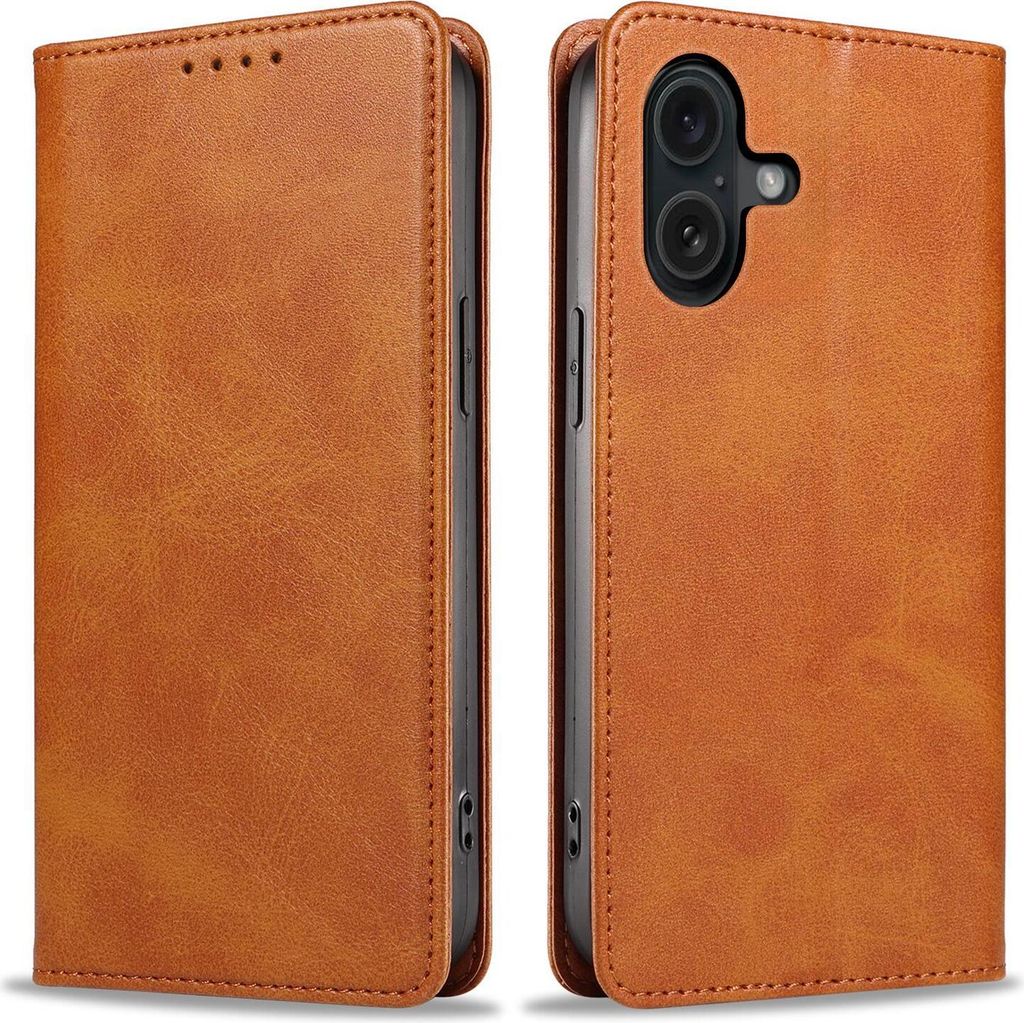 Handyhülle für Apple iPhone 16 Kunstleder Flip Cover Hülle Handytasche Case Kartenfach Farbe: Hellbraun