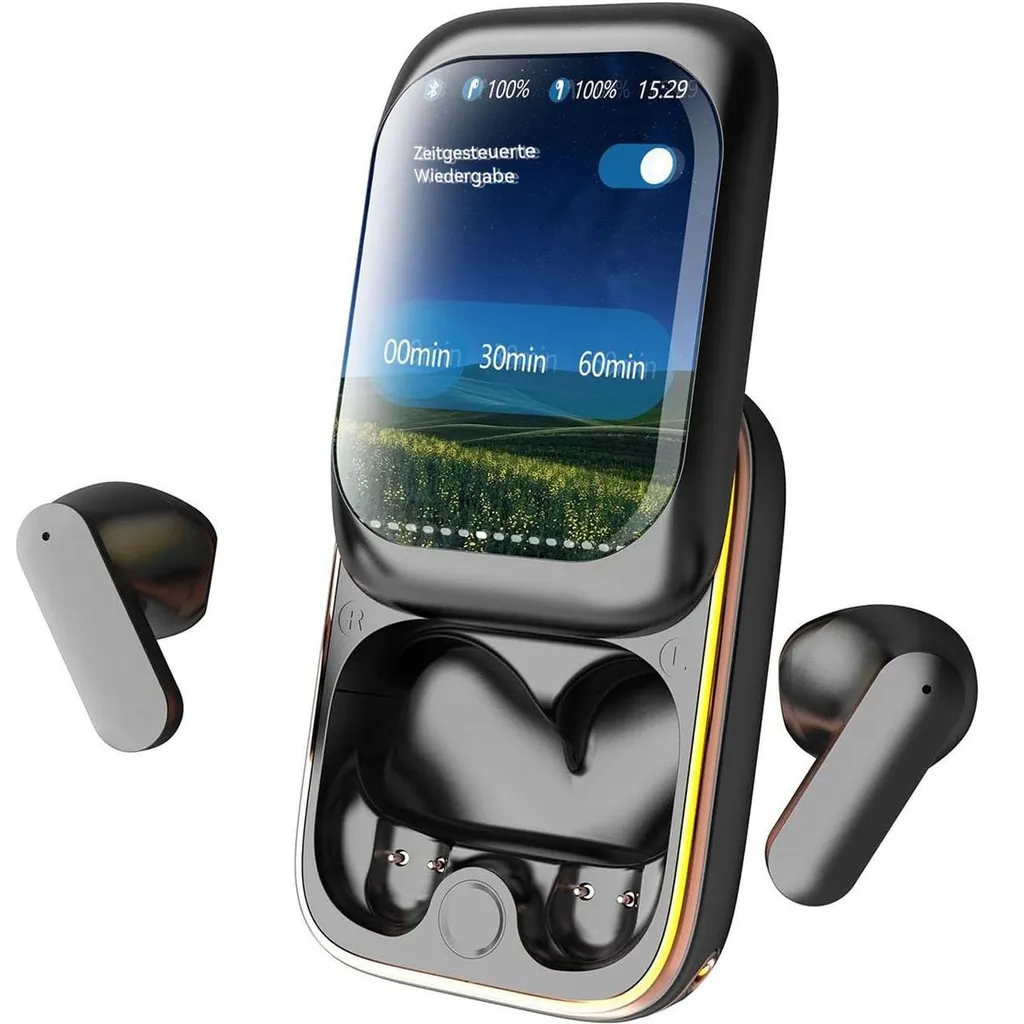 Kabellose Ohrhörer, In Ear Bluetooth, Sliding Touch Display, HiFi Sound, 10h Akkulaufzeit, Schwarz