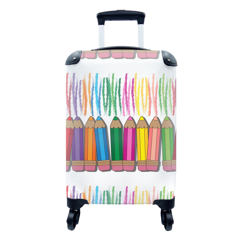 MuchoWow Koffer Handgepäck Trolley Rollkoffer Kleine Reisekoffer mit 4 Rollen - Farbstift - Muster - Regenbogen - Cabin Size < 55x40x23 cm & 55x...