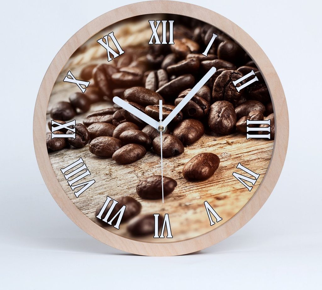 Holzuhr 20fi cm wanduhr - weiße Spitzen - Kaffeebohnen