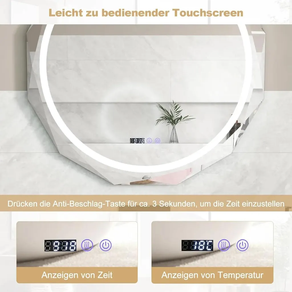 Miroir de salle de bain LED à intensité variable idéal pour maquillage