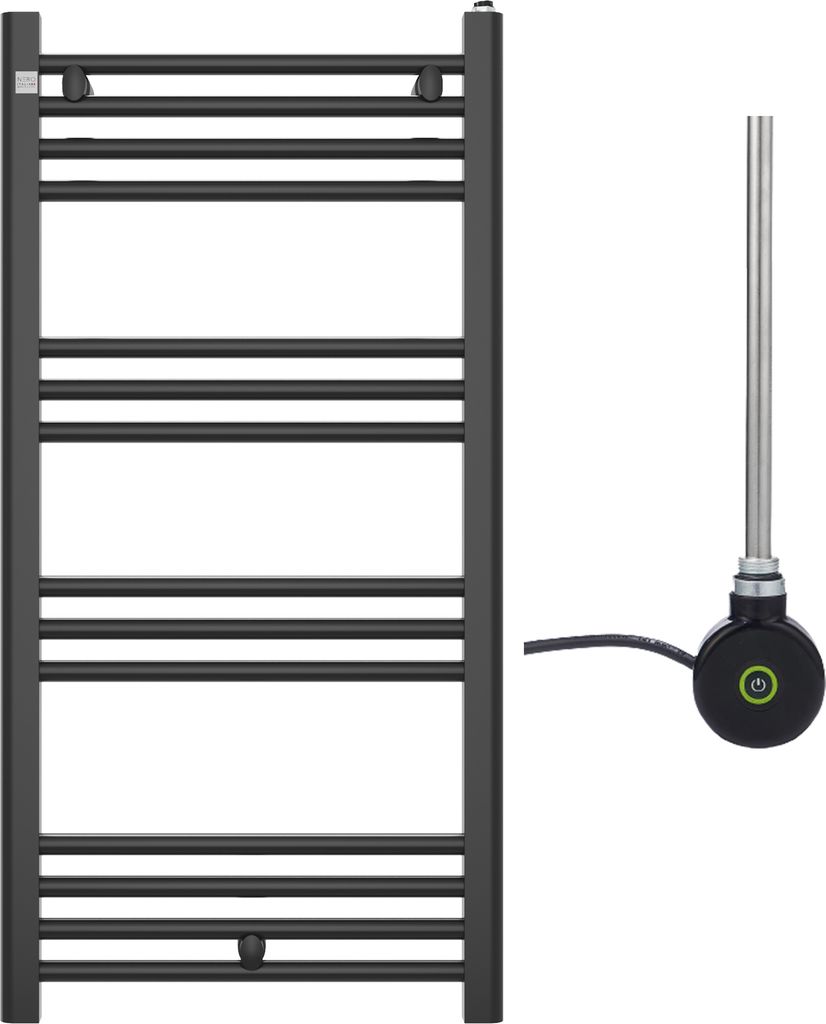 Granitan | Badezimmerheizkörper PUERTO 100/50 cm - Schwarz - Elegante Form - Mit elektrischer Heizung