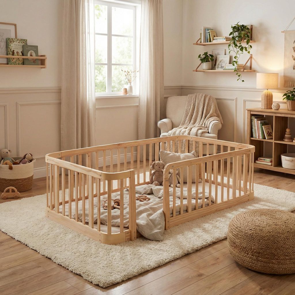 Zerbaco Babybett 140x200 cm, aus Naturholz, modulares Produktbild 