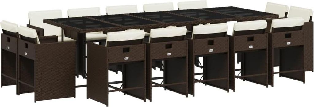 15-tlg. Garten-Essgruppe mit Kissen Braun Poly Rattan