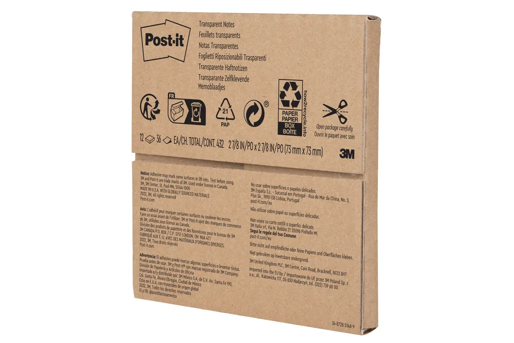 Post-it® Transparent Notes notes adhésives transparentes 73x73mm 12p - 4
