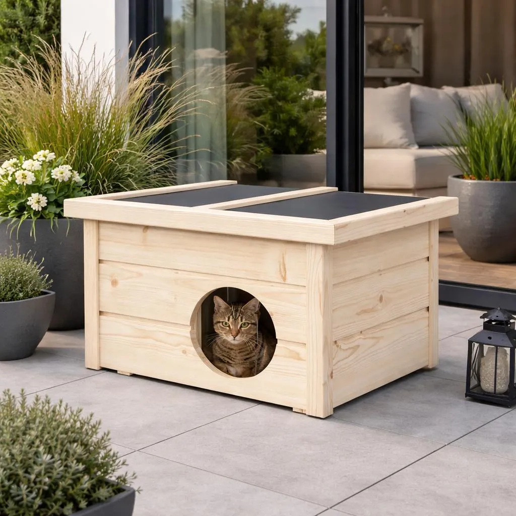 Casetta Gatti QLS 11420 Coibentata da Esterno - Legno Massiccio