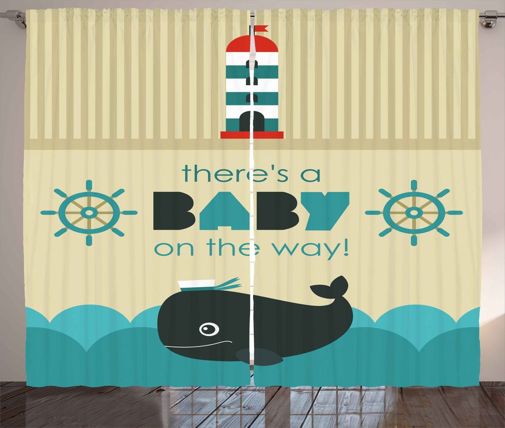 ABAKUHAUS Ahoy Its a Boy Rustikaler Gardine, Geschlecht offenbaren, Schlafzimmer Kräuselband Vorhang mit Schlaufen und Haken, 280 x 225 cm, Dunkel...