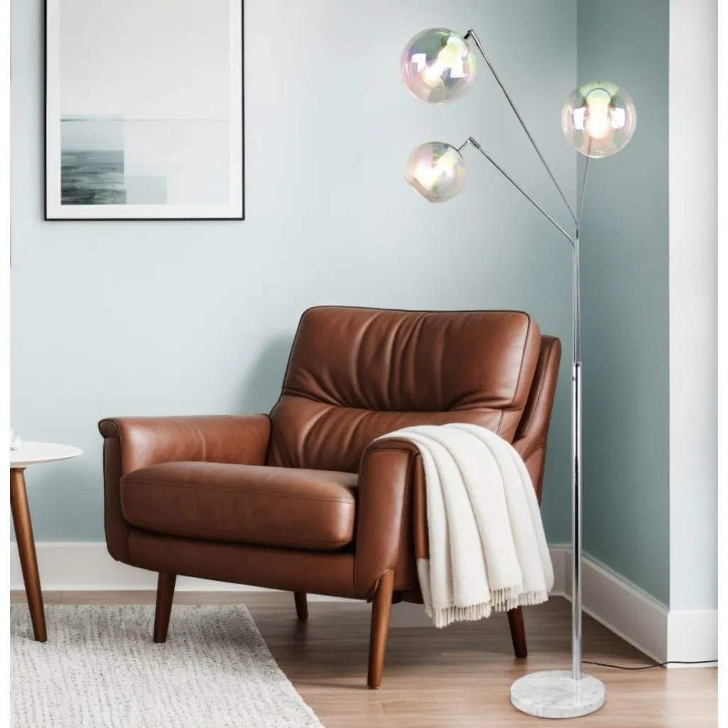 Lampadaire Chrome avec Boule en Verre Design E27 Hauteur 200 cm Argenté