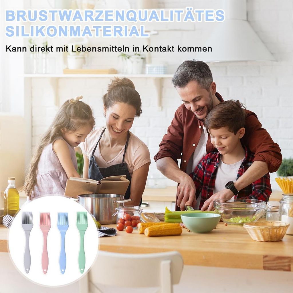 Silikon Backpinsel Set 4-teilig – Hitzebeständig Bis 230°C, Lebensmittelecht, Inkl. Aufhängeöse