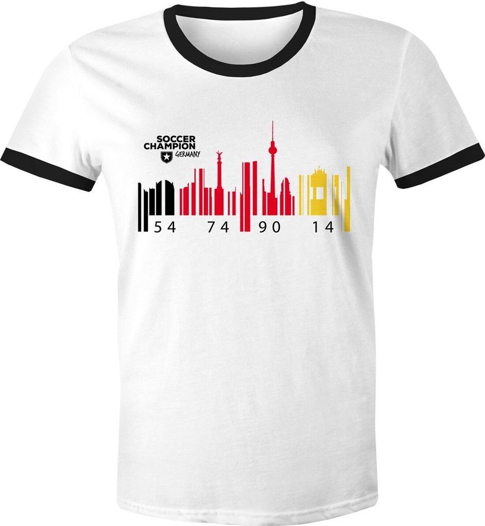 Herren WM-Shirt Deutschland WM Flagge Barcode Skyline Berlin 2018 Retro weiß-schwarz M