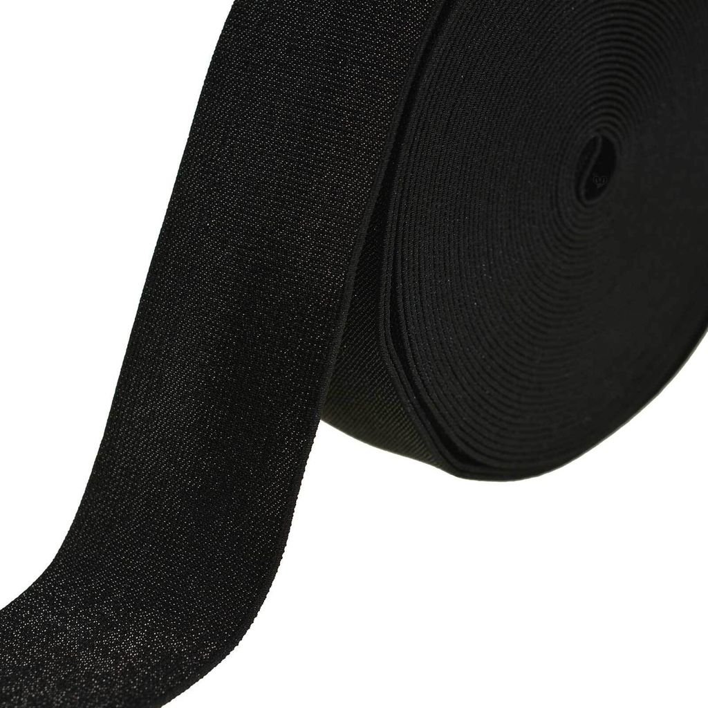 10m edles Glitzer-Gummiband elastisches Glitzerband Gummilitze Flachstrickgummi Variantenwahl, Größe:50mm, Farbe:schwarz