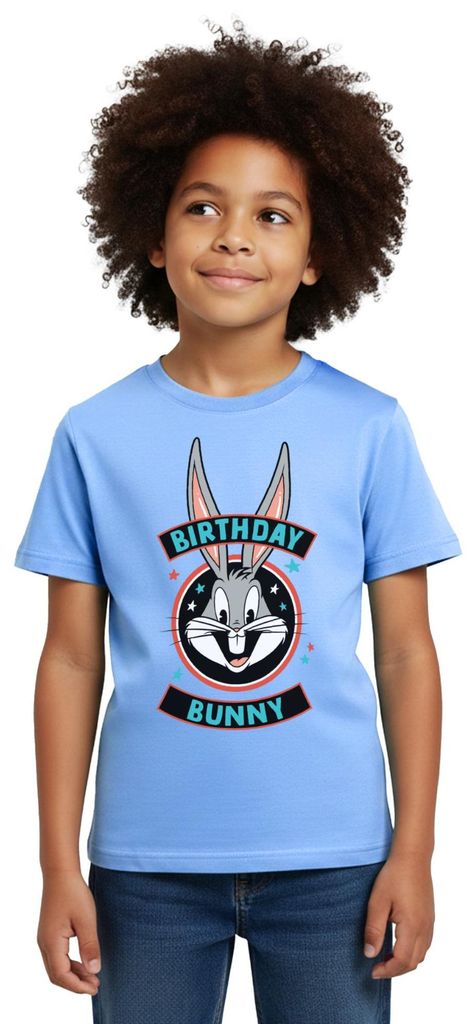 Spreadshirt Looney Tunes Bugs Bunny Geburtstag Birthday Bunny Kinder T-Shirt, 110/116 (5-6 Jahre), Himmelblau