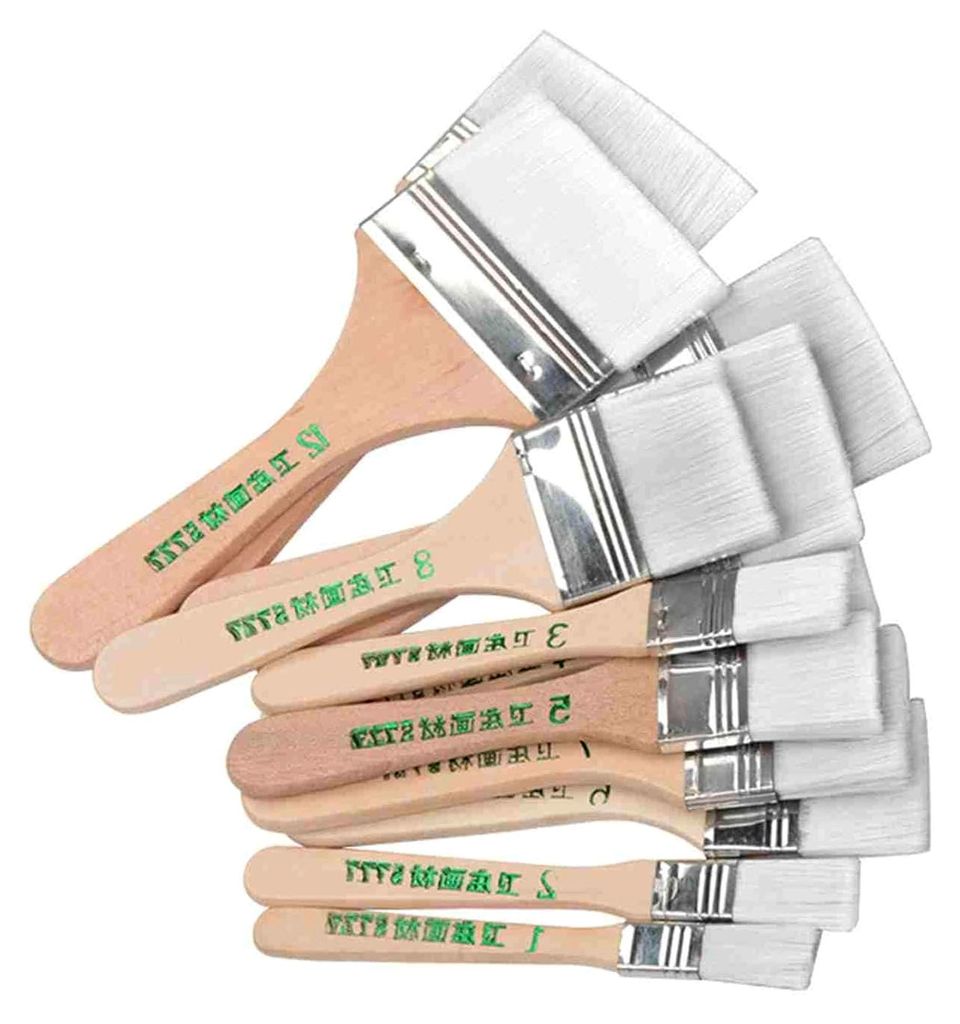 Flache Nylon Haarbürsten Set, 12 Stück Pinsel mit Holzgriff, geeignet für Ölmalerei und Reinigung