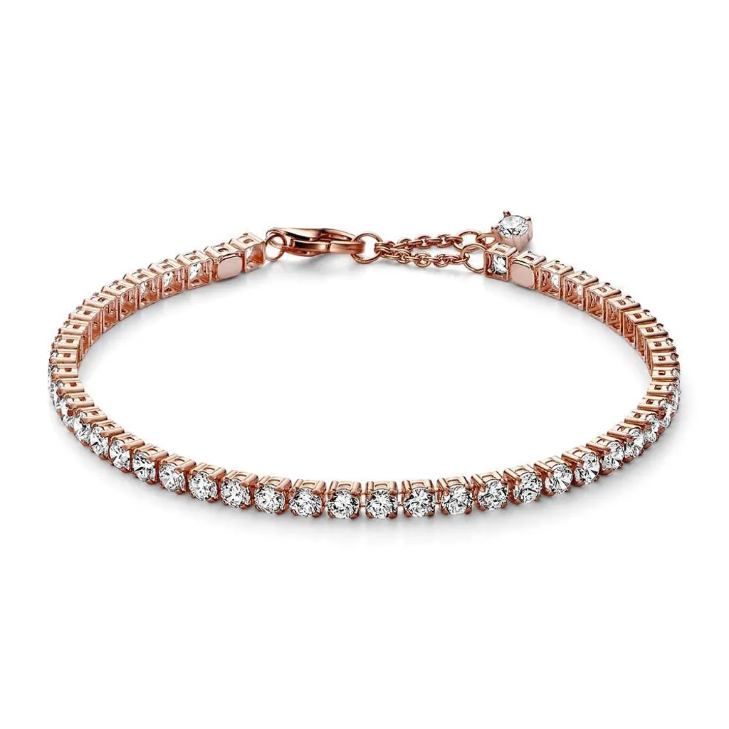 Bracelet Tennis Scintillant en Métal Doré Rose 18 cm pour Femmes