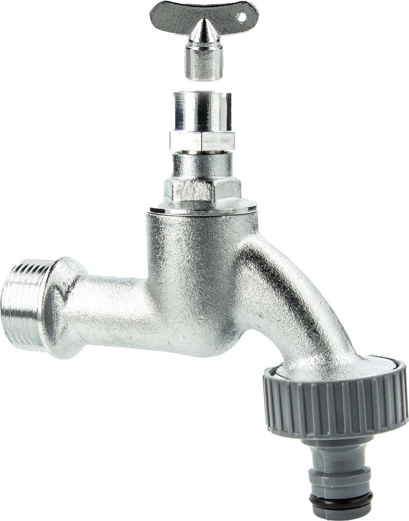 tecuro Auslaufventil 3/4 Zoll, Steckschlüssel-Oberteil, Steckkupplung, Dichtband, MS mattverchromt