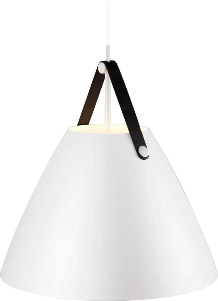 Suspension design blanche en métal et cuir Strap 48 cm pour salle à manger