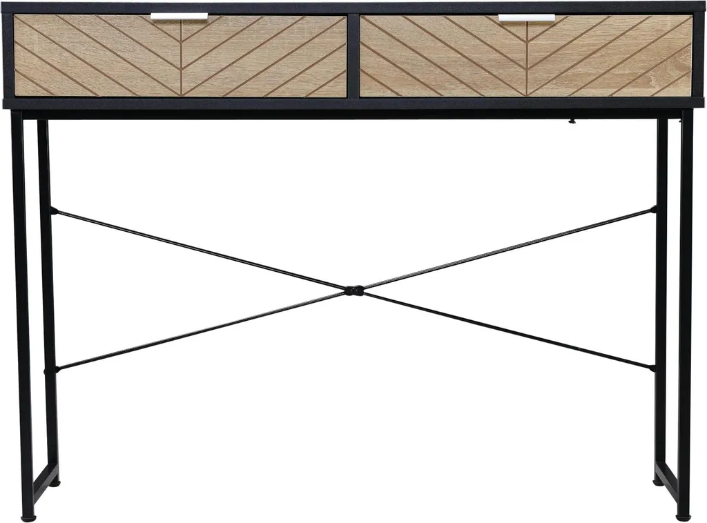 Console Entrée Noire et Chêne à 2 Tiroirs - Table Étroite Contemporaine