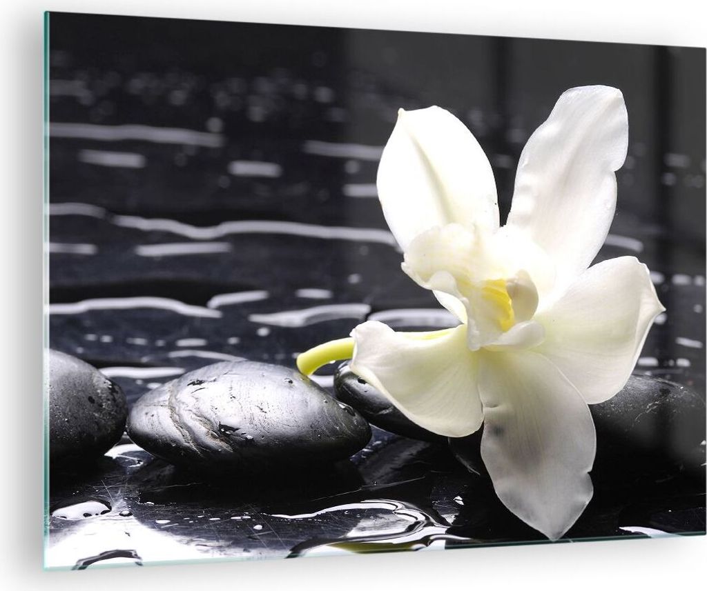 Bilder auf glas - Spa Orchidee Steine Wasser - 70x50cm - Glasbilder - Wandbilder - Kunstdruck - zum Aufhängen bereit - Wanddekoration aus Glas - G...