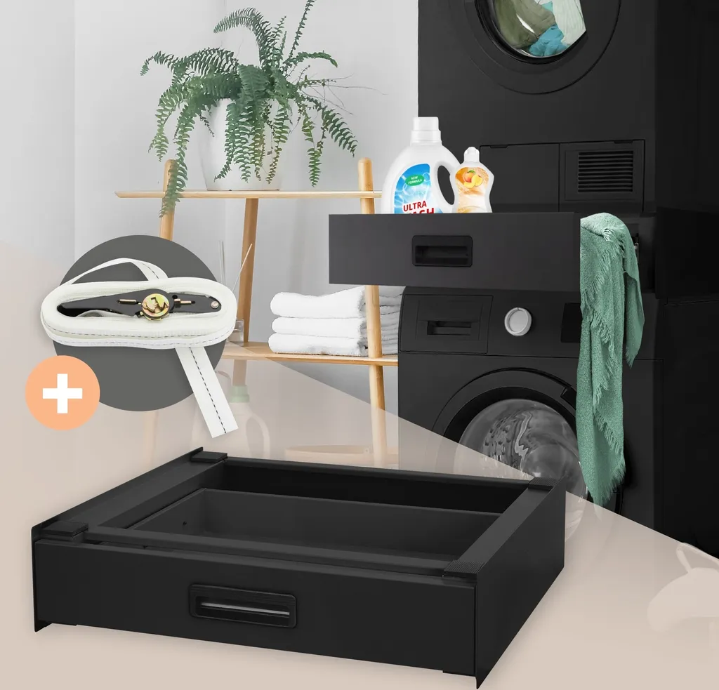 ML-Design Cadre de Montage Lave-linge Noir avec Tiroir Coulissant 60x55cm