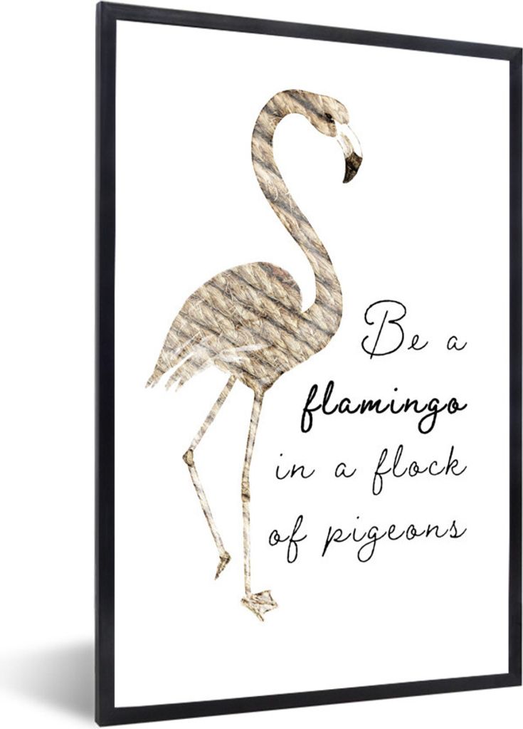 MuchoWow MuchoWow Gerahmtes Poster Flamingo - Federn - Vogel 60x90 cm - Poster mit zchwarzem Bilderrahmen - Kunst