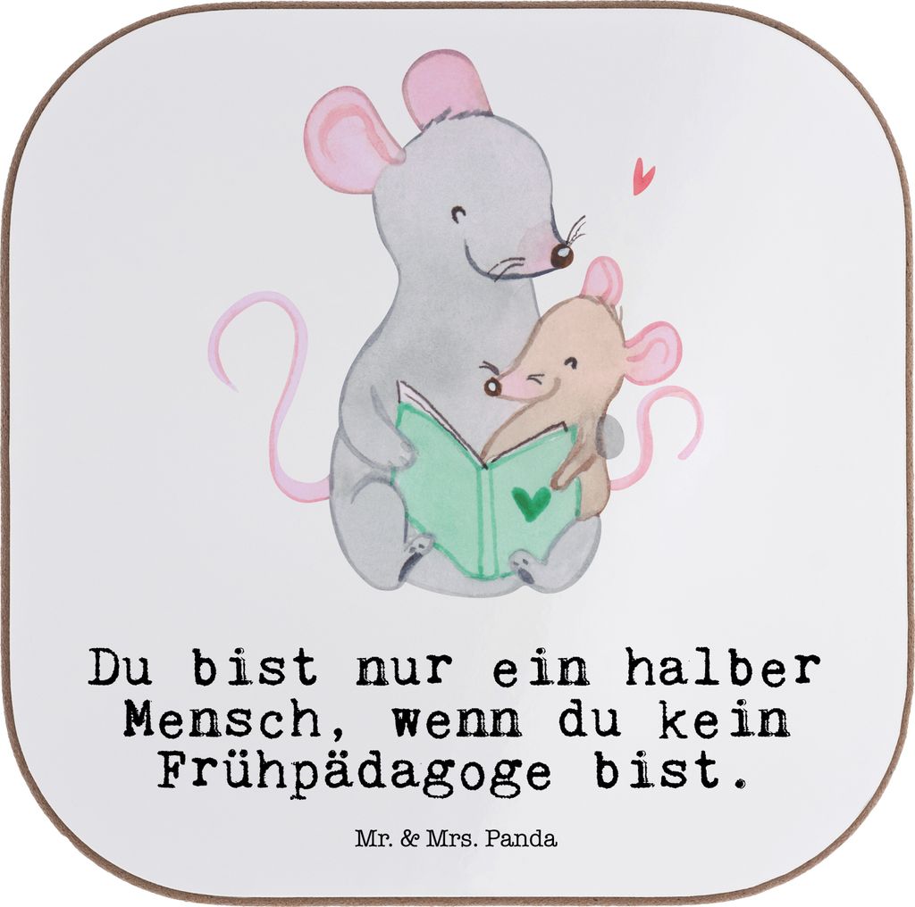 Mr. & Mrs. Panda Tassenuntersetzer Frühpädagoge Herz - Weiß - Geschenk, Ausbildung, Untersetzer Gläser, Tasse, Coaster, Spruch, Tischuntersetze...