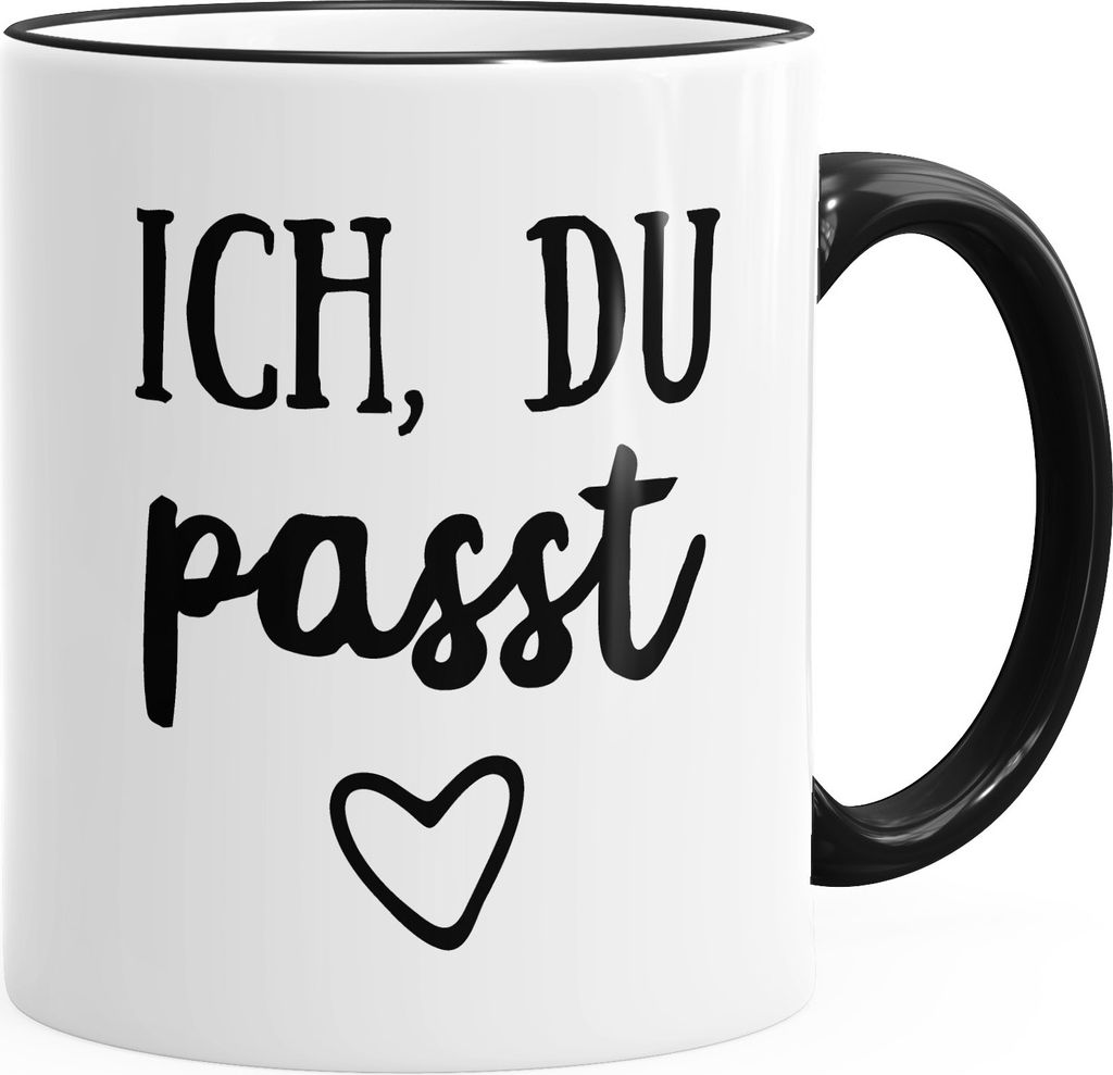 Geschenk-Tasse Liebe Ich du passt Geschenk Freund Freundin Frau Mann Kaffeetasse Teetasse Keramiktasse MoonWorks schwarz unisize