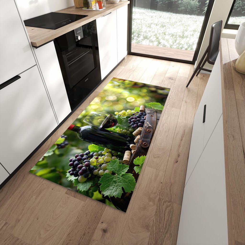 Küchenteppich 90x180cm rutschfest & abwischbar PVC Läufer - Wein Und Trauben