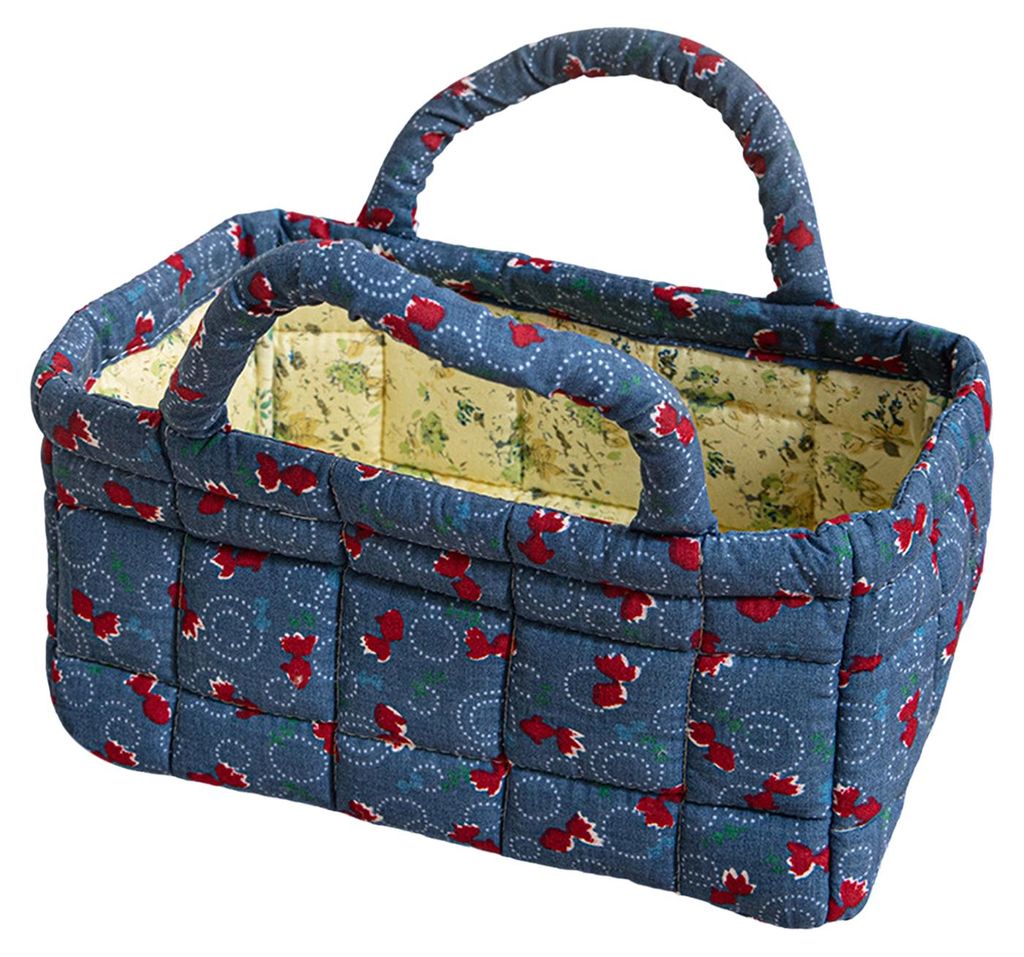 Gesteppter Aufbewahrungskorb mit Blumenmuster, faltbare Aufbewahrungstasche aus Stoff mit Griffen, Boho-Stil, zusammenklappbarer Korb für Kinderzi...