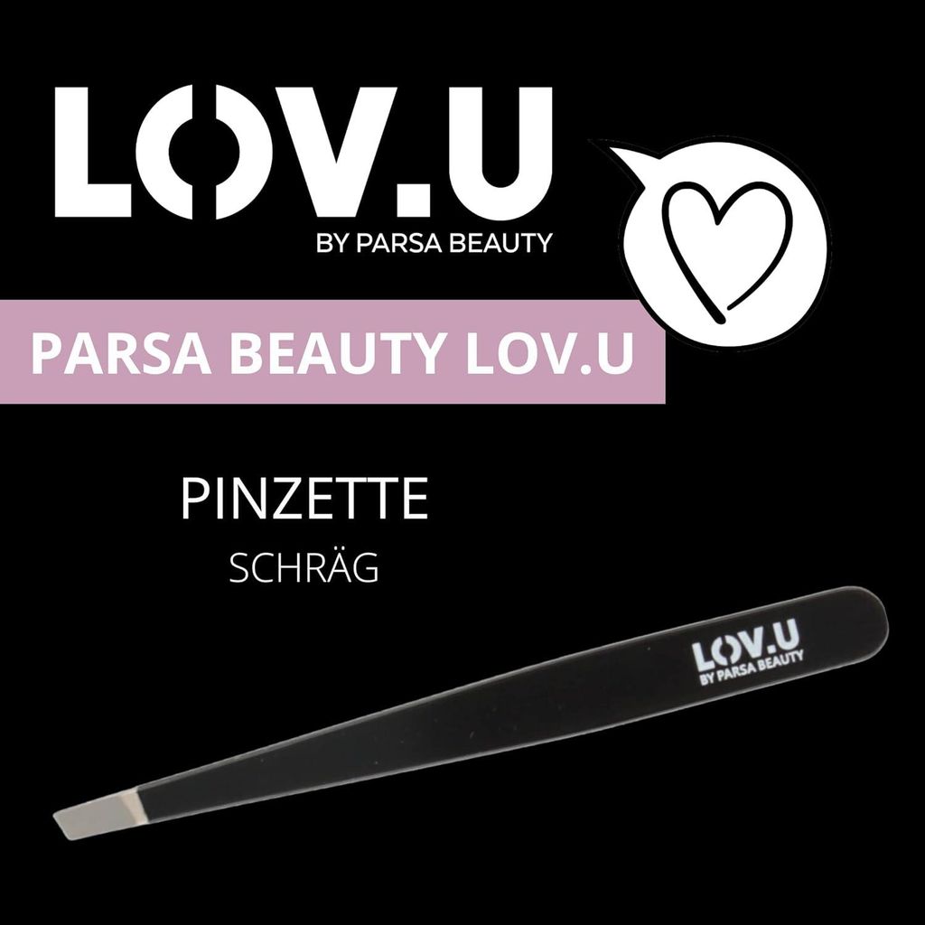 PARSA Beauty LOV.U Pinzette in Schwarz aus Edelstahl mit abgeschrägter Spitze