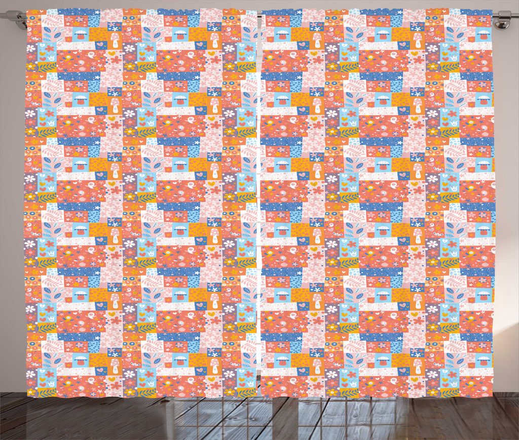 ABAKUHAUS Natur Rustikaler Gardine, Vogel-Blumen-Pilze Herz, Wohnzimmer Universalband Gardinen mit Schlaufen und Haken, 280 x 225 cm, Mehrfarbig