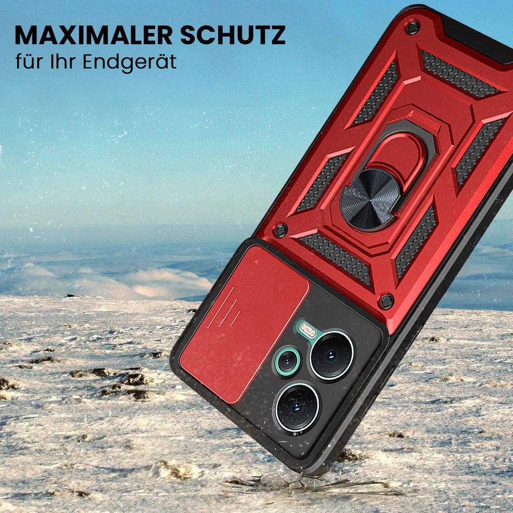 Armor Handyhülle für Xiaomi Redmi Note 12 5G Kameraschutz Handy Panzer Case Cover Schutzhülle Outdoor Farbe: Rot