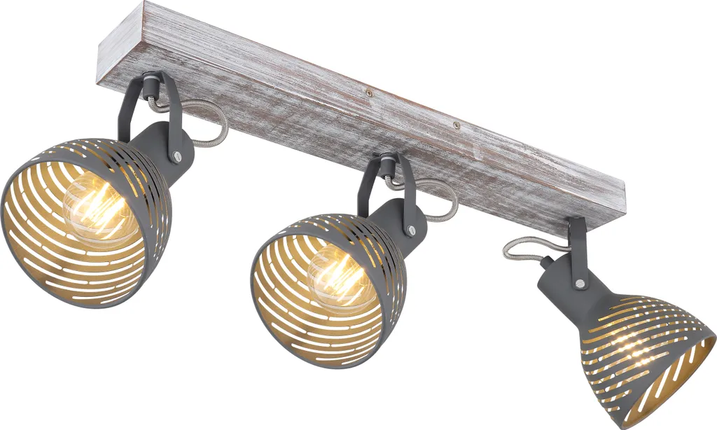 Faretto Vintage Globo Mori 3 Luci Legno Sbiancato per Soggiorno