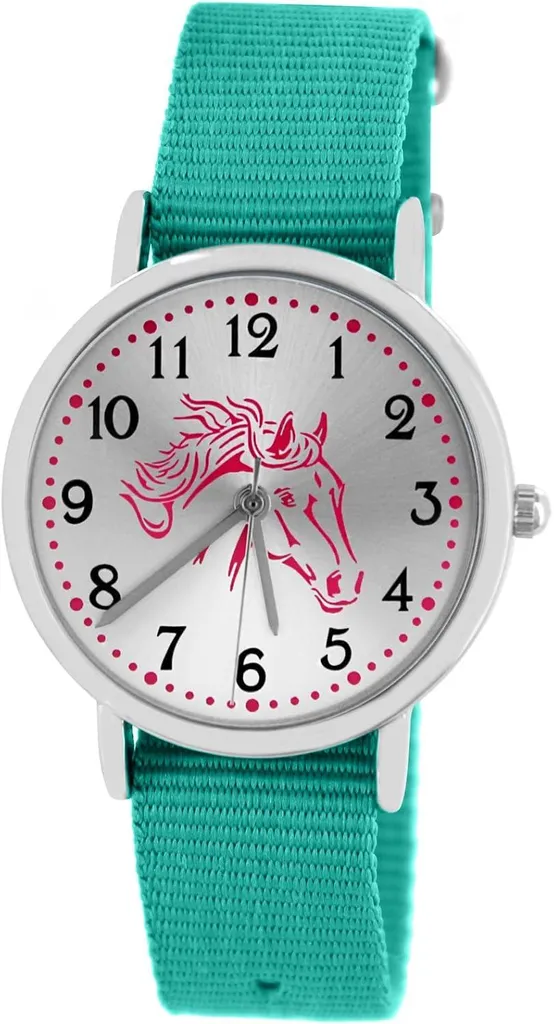Orologio Bambini Cavalli Rosa: Regalo Educativo con Cinturino in Tessuto