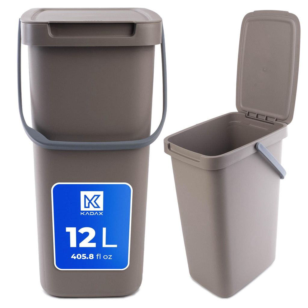 KADAX Abfallbehälter mit Deckel und Griff, Abfalleimer aus Plastik, Mülleimer für die Mülltrennung (Braun, 12L)