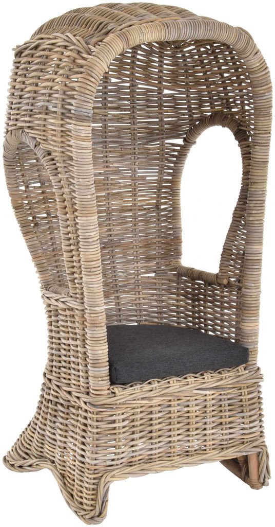 KRINES HOME Strandkorb für Kinder / Kindersessel "Beach" aus echtem Rattan inkl. Polster, Grau
