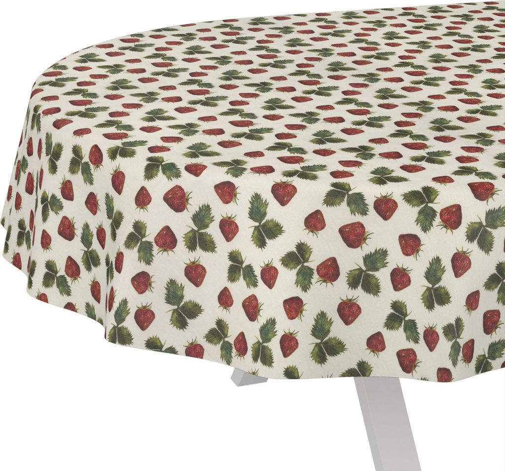 Tischdecke Giovanna-Blumen Rot-Grün Oval 260x140cm Schnittkante