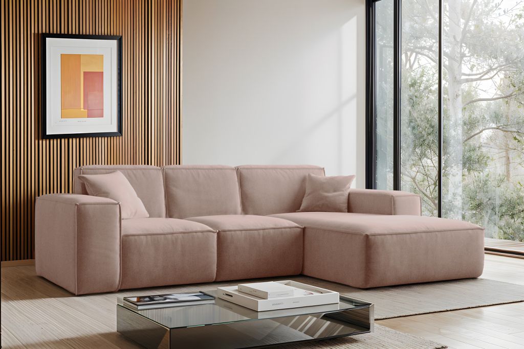 Kaiser Möbel Ecksofa, Sofa L form, Couch L form Siena L stoff Salvador Rosa Rechts