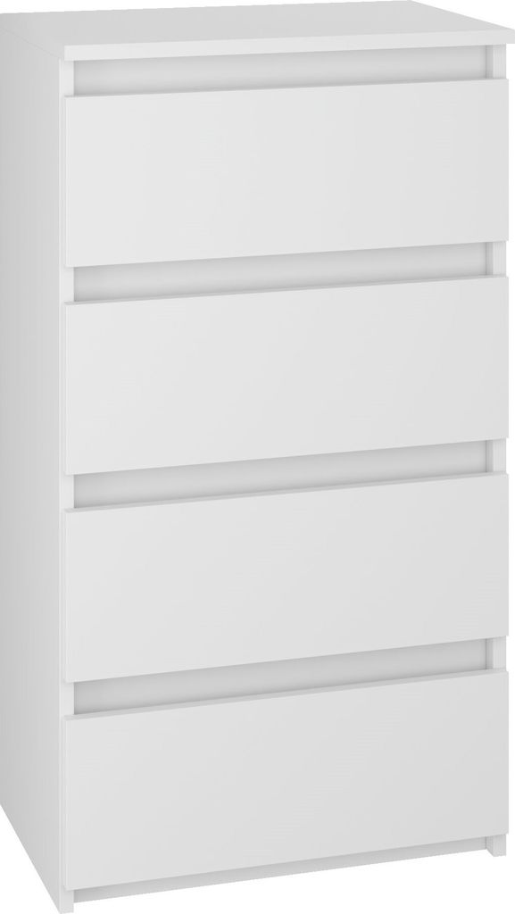 YUMEBLY Kommode mit 4 Schubladen | 50x97x40 cm | Schrank für Kleidung, Dokumente, kleine Dinge | Schlafzimmer, Wohnzimmer, Büro | Weiß